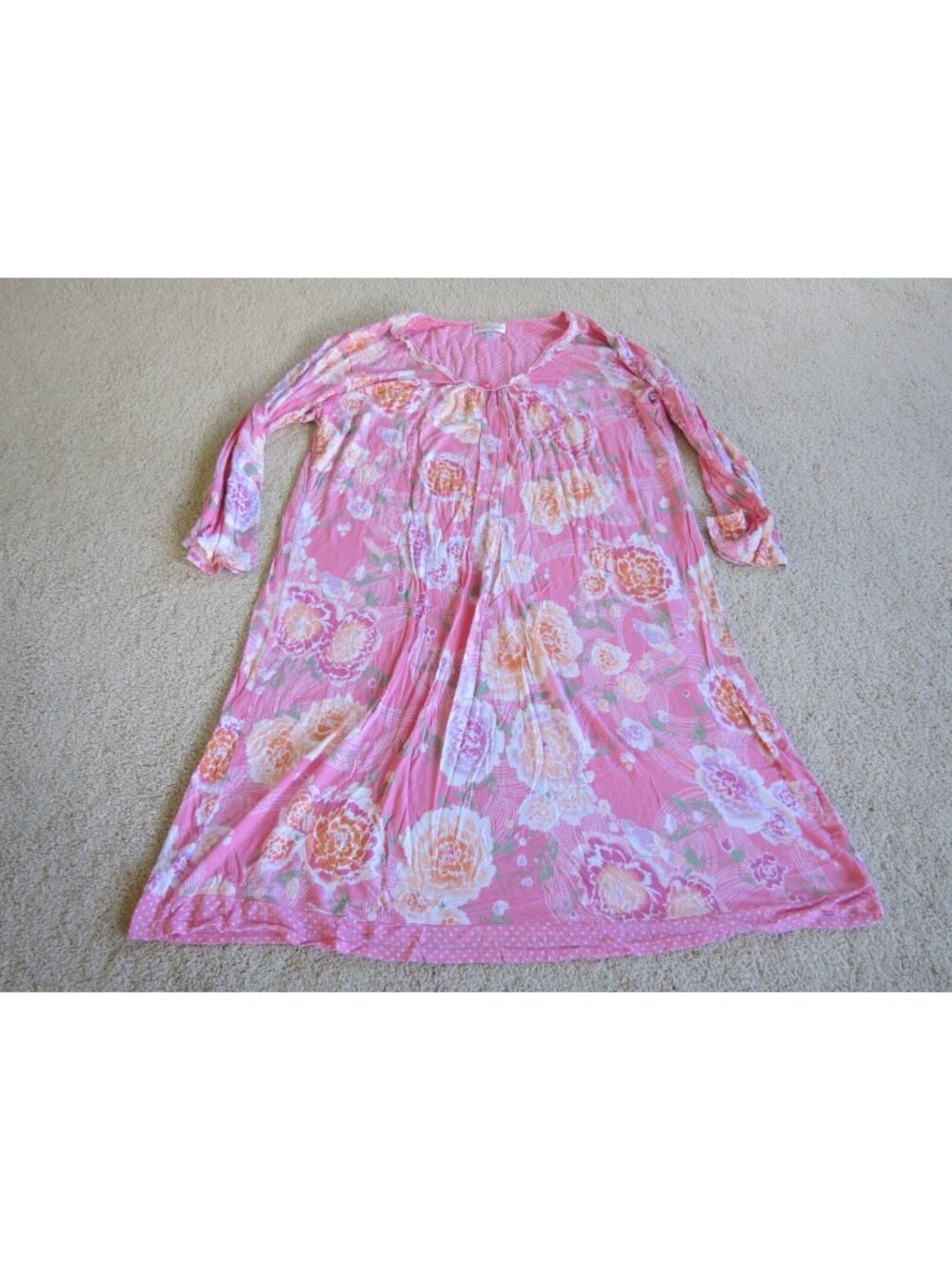 Miss Elaine Pink Polka Dot Floral Pattern Sleep Dress Tunic Robe Size XL